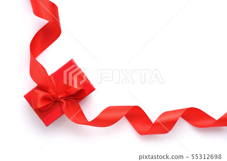 Red gift box with red ribbon on white background. Red gift box with red ribbon on white background. 55312698