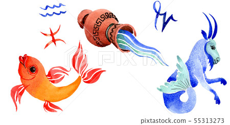 Horoscope zodiac sign, astrology symbol. Watercolor background set. Isolated zodiac illustration 55313273