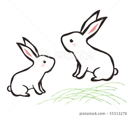 Two Japanese-style rabbits - Stock Illustration [55313278] - PIXTA