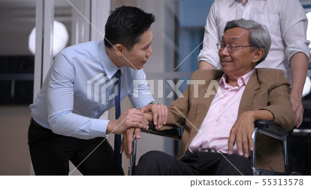 Health concept. Young men encourage old people in 55313578