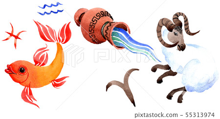 Horoscope zodiac sign, astrology symbol. Watercolor background set. Isolated zodiac illustration Horoscope zodiac sign, astrology symbol. Watercolor background set. Isolated zodiac illustration 55313974