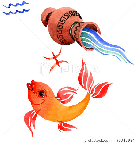 Horoscope zodiac sign, astrology symbol. Watercolor background set. Isolated zodiac illustration 55313984
