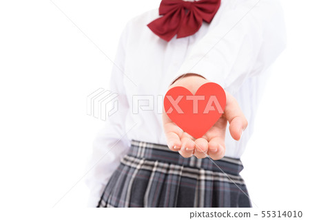 Female high school student giving a heart 55314010
