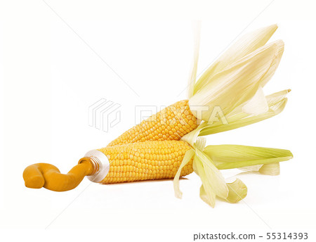 corn like a tube of paint in white background 55314393