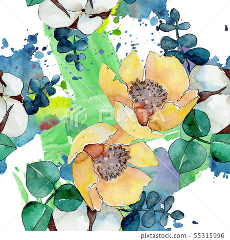 Bouquet floral botanical flowers. Watercolor background illustration set. Seamless background 55315996