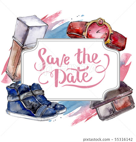 Fashionable sketch in a watercolor style element. Watercolour background illustration set. Frame 55316142
