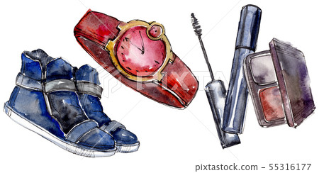 Fashionable sketch glamour illustration in a watercolor style isolated element. Watercolour 55316177