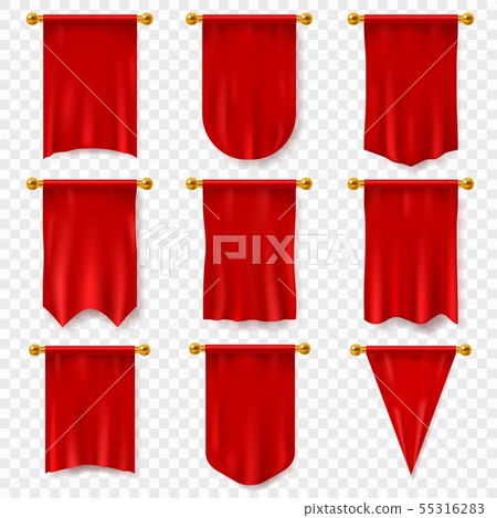 Red pennant. 3d realistic textile flag, heraldic blank pennant. Award advertising empty banners 55316283