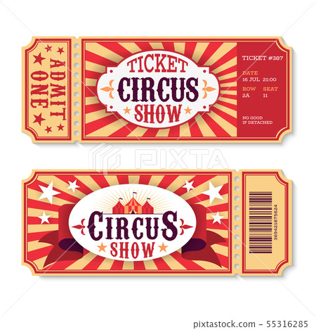 Circus tickets. Magic show entrance vintage paper ticket, festival entertaining event coupons Circus tickets. Magic show entrance vintage paper ticket, festival entertaining event coupons 55316285