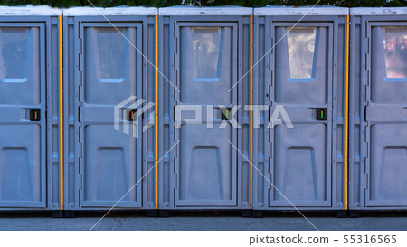 toilet bio cubicles blue outside close up 55316565