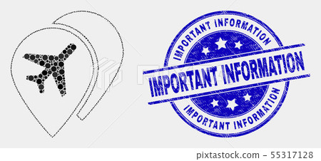 Vector Dotted Airport Map Markers Icon and Grunge Important Information Stamp Seal Vector Dotted Airport Map Markers Icon and Grunge Important Information Stamp Seal 55317128
