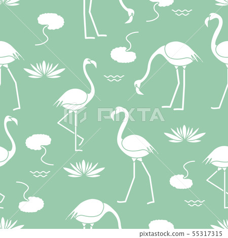 Seamless pattern with flamingo and water lily Seamless pattern with flamingo and water lily 55317315