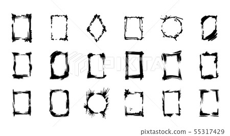 Vector Set of dry brush frames. Black and white engraved ink art. Isolated illustration element. 55317429