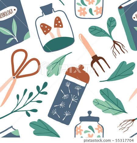 Magic plants seamless pattern 55317704