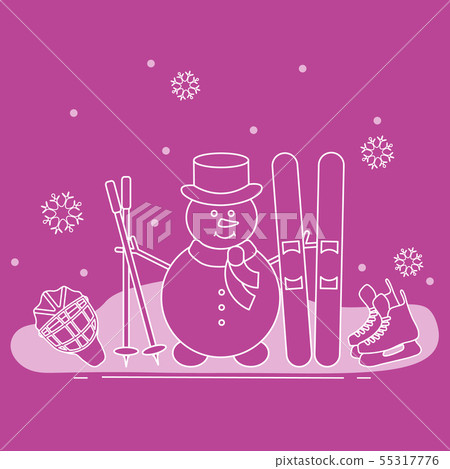 Snowman with ski and hockey equipment Snowman with ski and hockey equipment 55317776