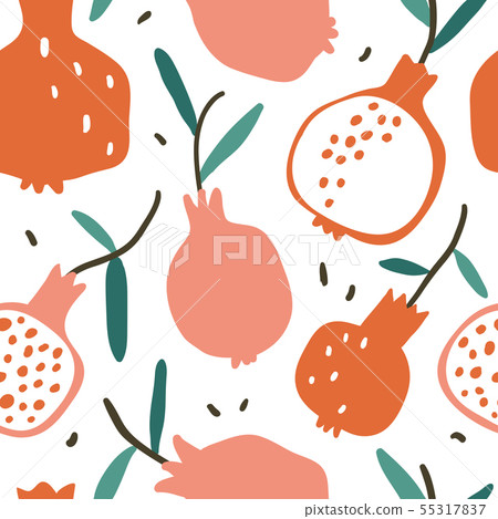 Doodle red pomegranate vector seamless pattern 55317837