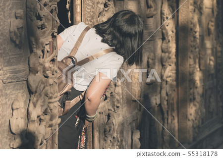 Female tourist take a photo at Shwe Nan Daw Kyaung 55318178