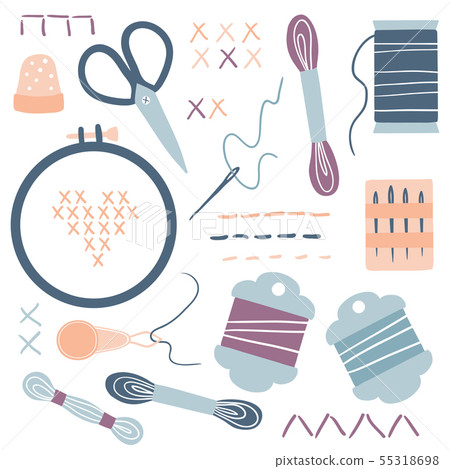Embroidery and cross stitch Kit Icons Set 55318698