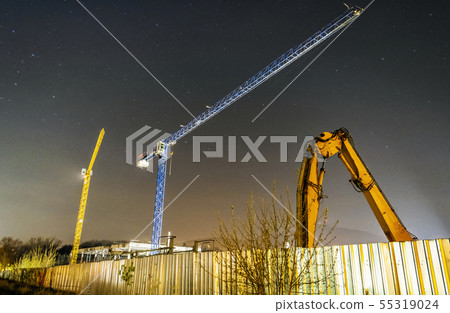Construction cranes, Nitra, Slovakia, night scene 55319024