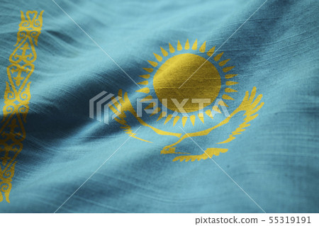 Closeup of Ruffled Kazakhstan Flag Closeup of Ruffled Kazakhstan Flag 55319191