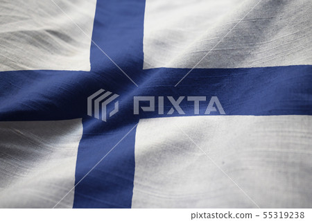 Closeup of Ruffled Finland Flag, Finland Flag 55319238