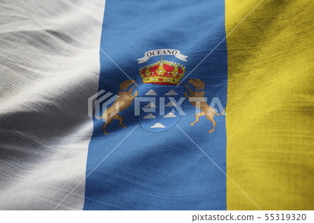 Closeup of Ruffled Canary Islands Flag Closeup of Ruffled Canary Islands Flag 55319320