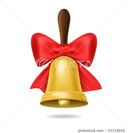 Realistic 3d Detailed School Bell with Red Bow. Vector 55319856