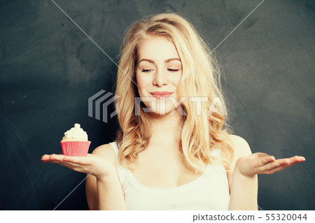 Smiling Beautiful Woman with empty 55320044