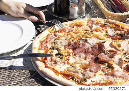 pizza with pepperoni, salami, pepper, cheese, pizza with pepperoni, salami, pepper, cheese, 55320271