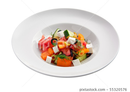 Salad with fresh tomato, cucumber, pepper, olives 55320576