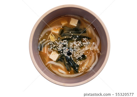 Soup with noodles, sea wed and tofu isolated on 55320577