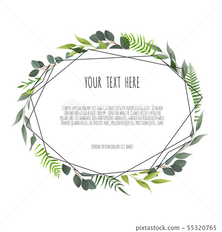 Green branches leaves foliage, border, frame. Floral poster, invite. 55320765