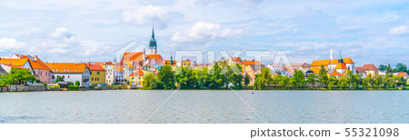Jindrichuv Hradec panoramic cityscape with Vajgar pond in the foreground. Czech Republic Jindrichuv Hradec panoramic cityscape with Vajgar pond in the foreground. Czech Republic 55321098