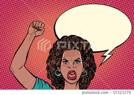 Woman Rioting Drawing angry protester African woman, rally resistance... - Stock Illustration ...