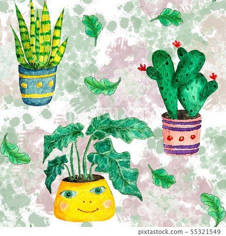Watercolor seamless pattern of house plant - Stock Illustration ...