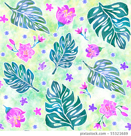 Seamless pattern with monstera leaves and tropical 55321689