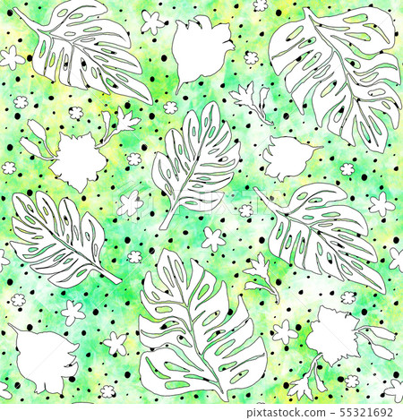 Seamless pattern with monstera leaves and tropical - Stock Illustration ...