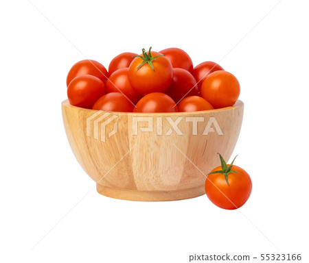 Group red tomatoes in a wooden bowl isolated Group red tomatoes in a wooden bowl isolated 55323166