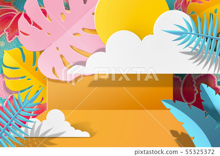 Paper tropical foliage background Paper tropical foliage background 55325372