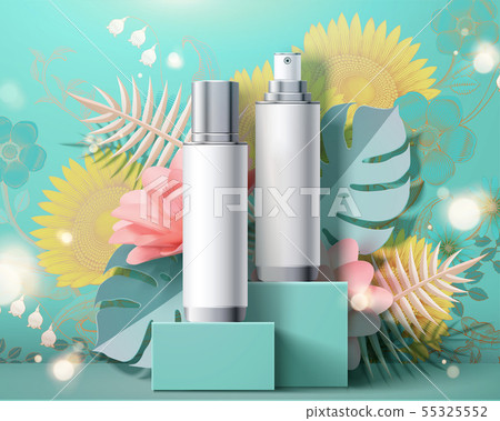 Blank spray bottles on square stage 55325552