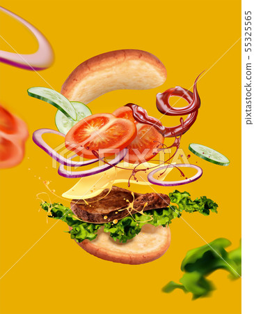 Hamburger on yellow background Hamburger on yellow background 55325565