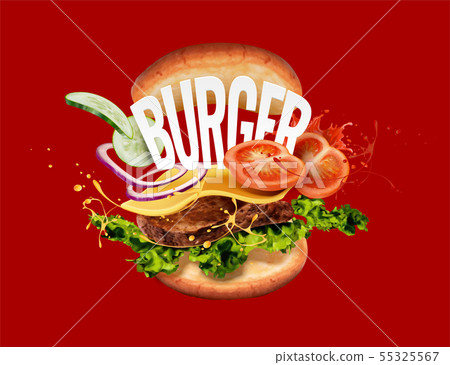Hamburger on red background Hamburger on red background 55325567