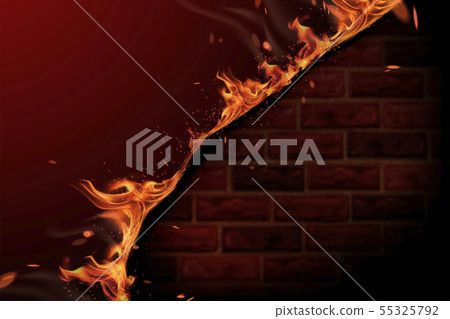 Burning fire and red brick wall 55325792
