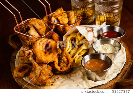 beer plate on the wooden background 55327577