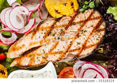 seafood plate on the wooden background seafood plate on the wooden background 55328314