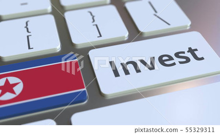 INVEST text and flag of North Korea on the buttons on the computer keyboard. Business related INVEST text and flag of North Korea on the buttons on the computer keyboard. Business related 55329311