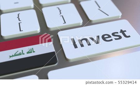 INVEST text and flag of Iraq on the buttons on the computer keyboard. Business related conceptual 3D INVEST text and flag of Iraq on the buttons on the computer keyboard. Business related conceptual 3D 55329414