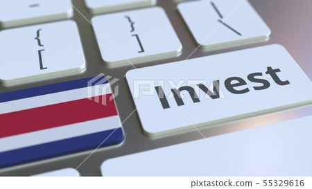 INVEST text and flag of Costa Rica on the buttons on the computer keyboard. Business related 55329616