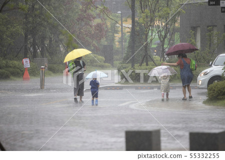 People walking with umbrellas in the rain People walking with umbrellas in the rain 55332255