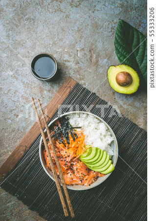Hawaiian salmon poke bowl 55333206